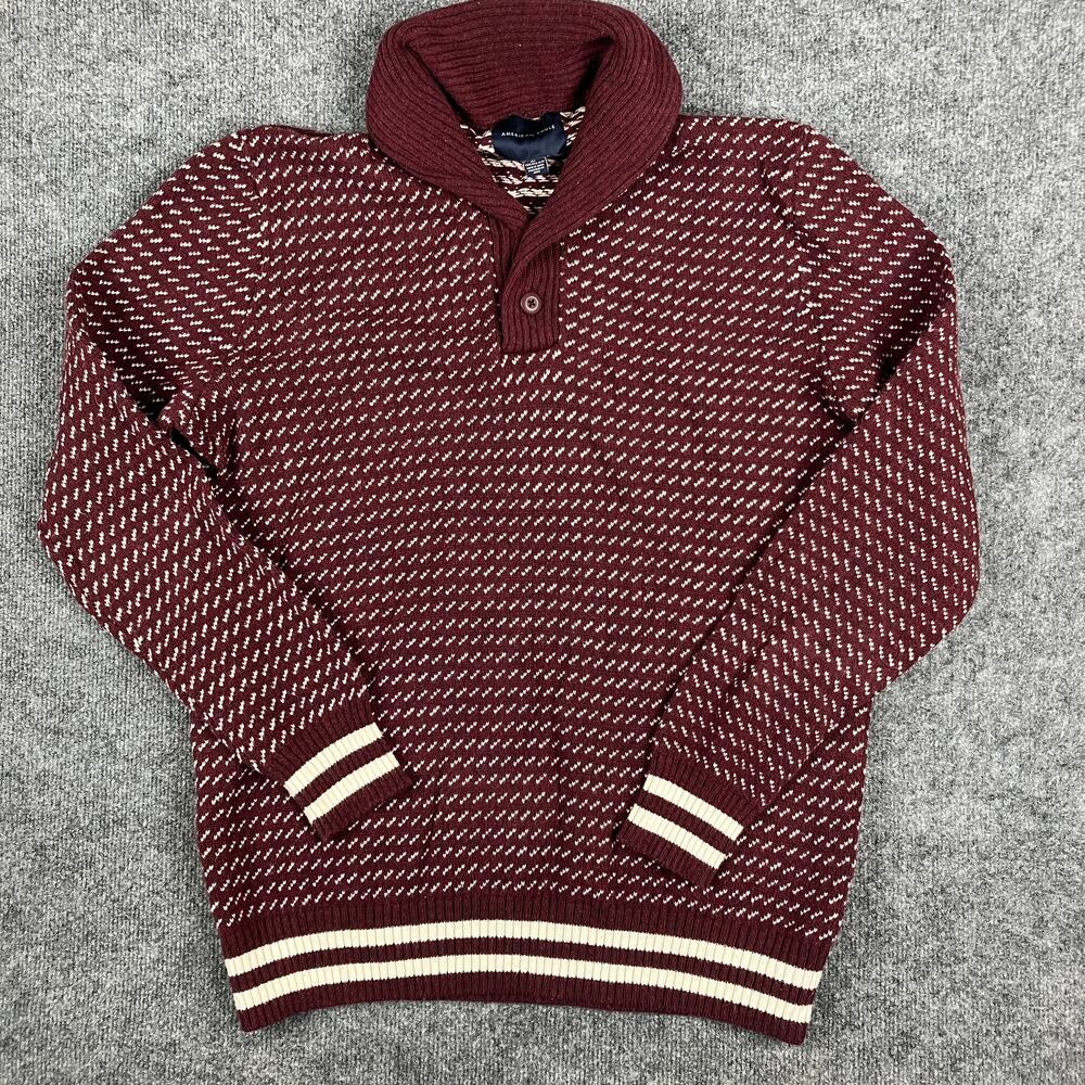 American Eagle Sweater Mens XLT Maroon Shawl Collar‎ Knit Pullover Casual